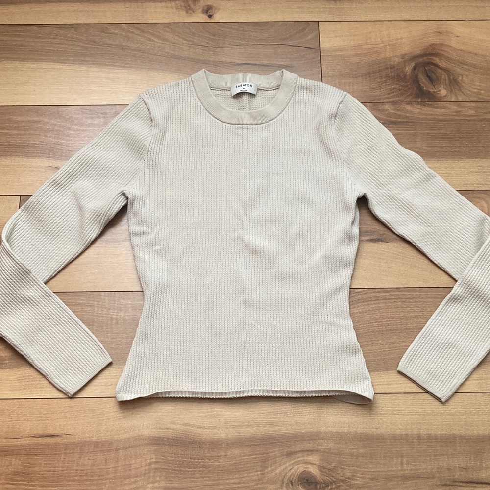 Babaton Cream Colored Sculpt Long Sleeve Top